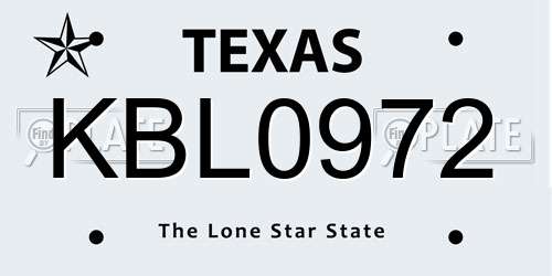 KBL0972 Texas License Plate