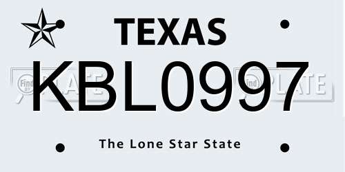 KBL0997 Texas License Plate
