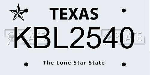 KBL2540 Texas License Plate