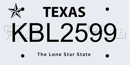 KBL2599 Texas License Plate