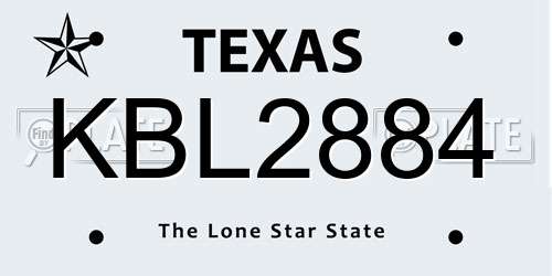 KBL2884 Texas License Plate