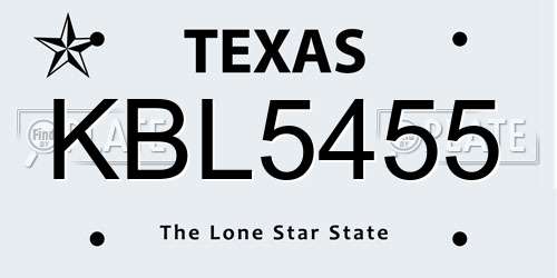 KBL5455 Texas License Plate