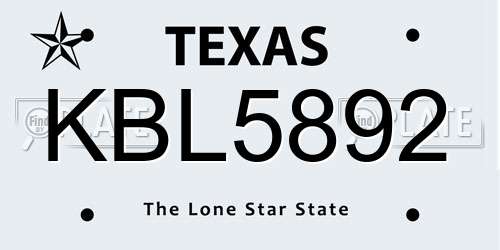 KBL5892 Texas License Plate