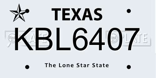 KBL6407 Texas License Plate