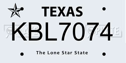 KBL7074 Texas License Plate