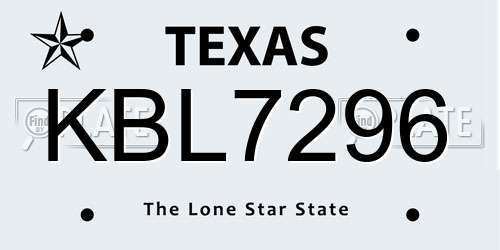 KBL7296 Texas License Plate