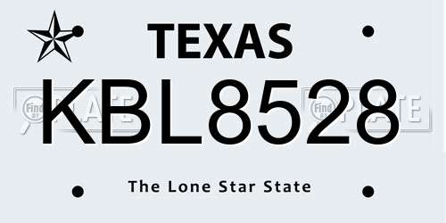 KBL8528 Texas License Plate