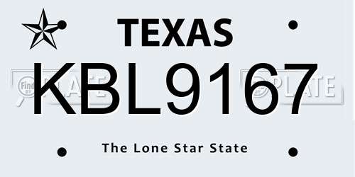 KBL9167 Texas License Plate