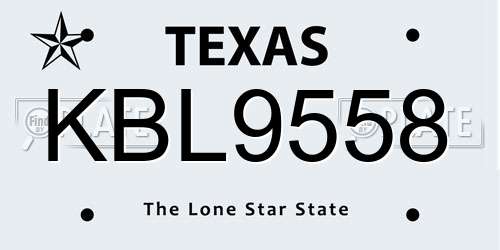 KBL9558 Texas License Plate