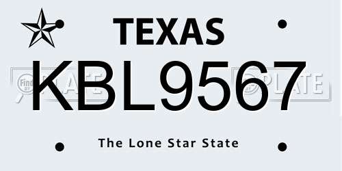 KBL9567 Texas License Plate