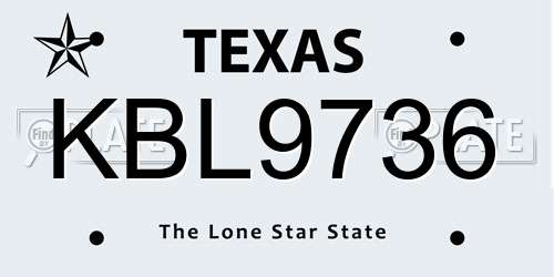 KBL9736 Texas License Plate
