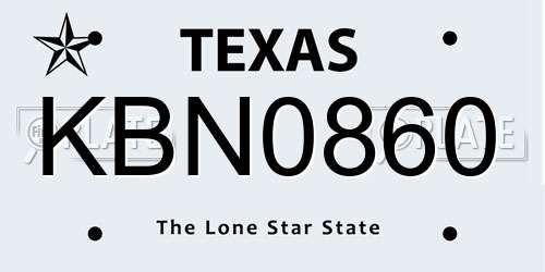 KBN0860 Texas License Plate