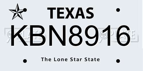 KBN8916 Texas License Plate