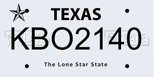 KBO2140 Texas License Plate