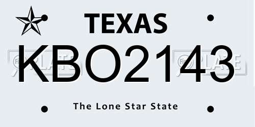 KBO2143 Texas License Plate