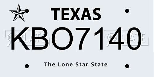 KBO7140 Texas License Plate