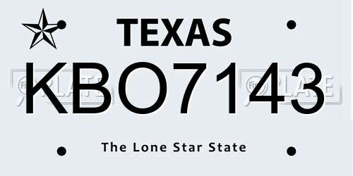 KBO7143 Texas License Plate