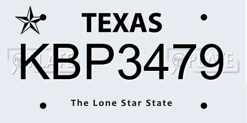 KBP3479 Texas License Plate