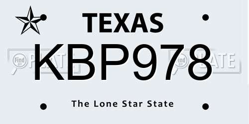 KBP978 Texas License Plate