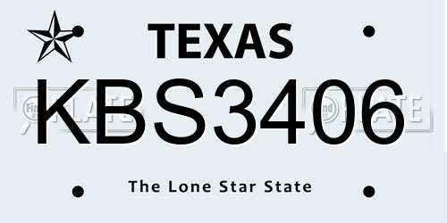 KBS3406 Texas License Plate