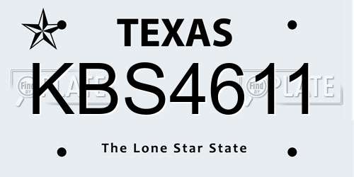 KBS4611 Texas License Plate