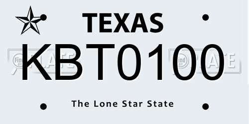 KBT0100 Texas License Plate