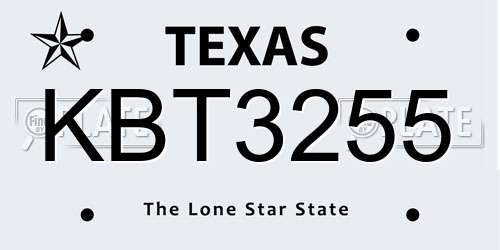 KBT3255 Texas License Plate