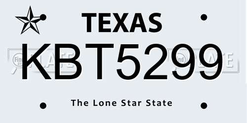 KBT5299 Texas License Plate