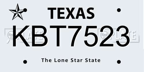 KBT7523 Texas License Plate