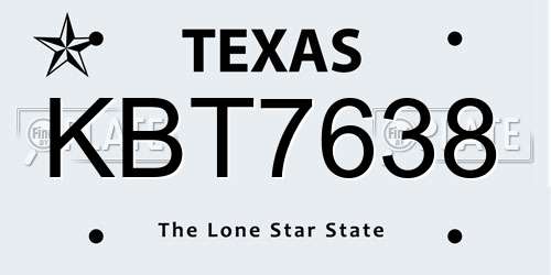 KBT7638 Texas License Plate