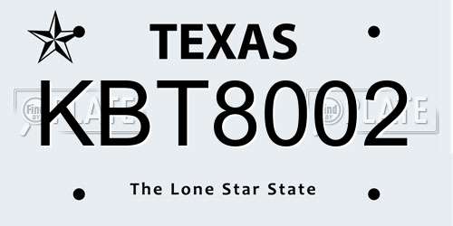 KBT8002 Texas License Plate