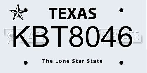 KBT8046 Texas License Plate