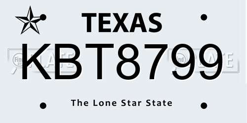 KBT8799 Texas License Plate