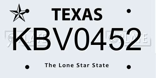 KBV0452 Texas License Plate