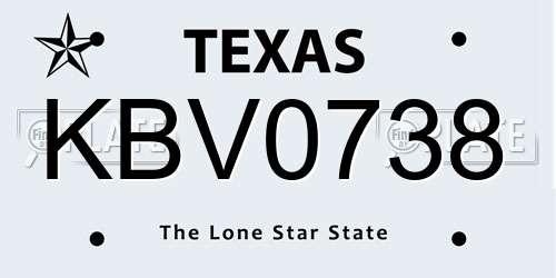 KBV0738 Texas License Plate