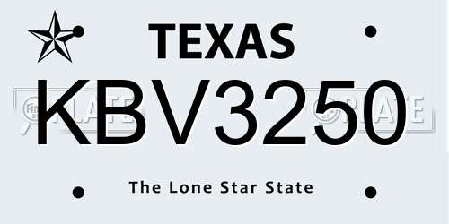 KBV3250 Texas License Plate