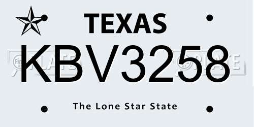 KBV3258 Texas License Plate