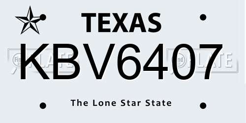KBV6407 Texas License Plate
