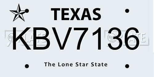 KBV7136 Texas License Plate