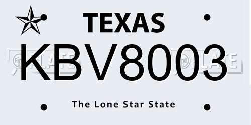 KBV8003 Texas License Plate