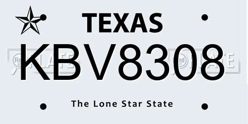 KBV8308 Texas License Plate