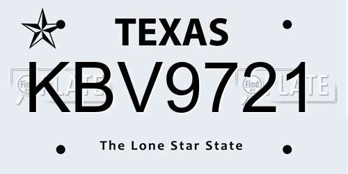 KBV9721 Texas License Plate