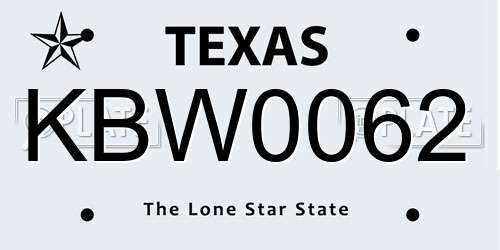 KBW0062 Texas License Plate