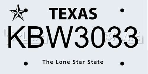KBW3033 Texas License Plate