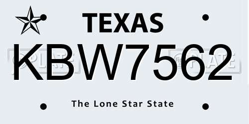 KBW7562 Texas License Plate