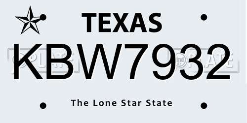 KBW7932 Texas License Plate