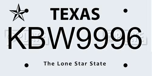 KBW9996 Texas License Plate