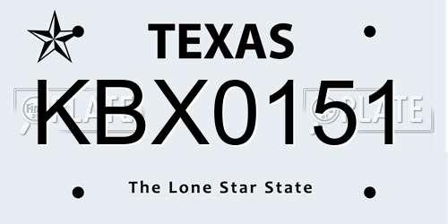 KBX0151 Texas License Plate