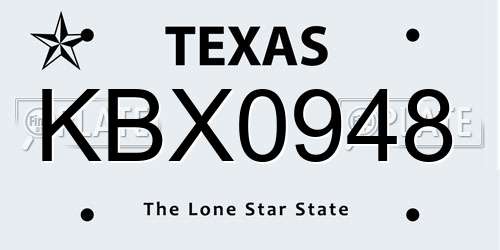 KBX0948 Texas License Plate