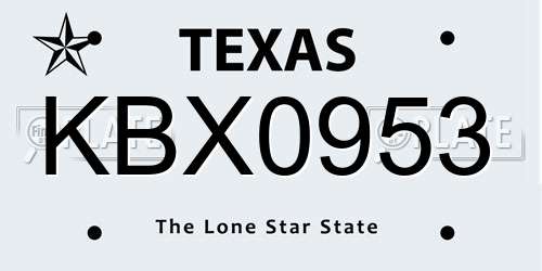 KBX0953 Texas License Plate
